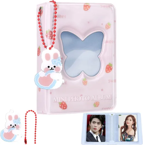 Vista 10 de Carpeta Kpop de 3 pulgadas, mariposa azul, cloruro de polivinilo, 20 bolsillos, 4.33 x 3.15 x 1.18 pulgadas