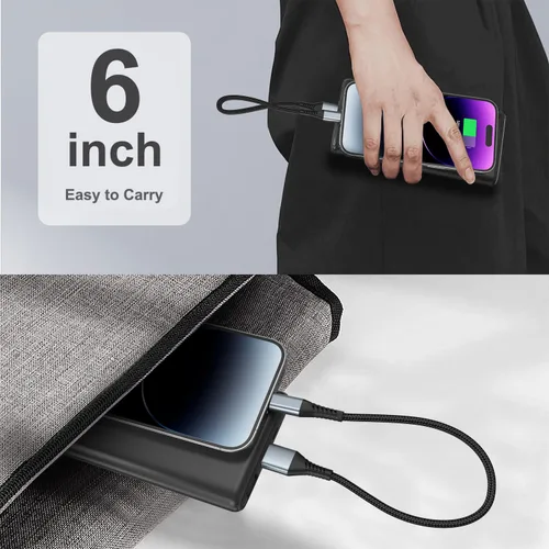 Vista 2 de Cable corto de carga para iPhone de 6 pulgadas, paquete de 3 cables USB a Lightning de 0.5 pies, cable corto trenzado para iPhone de carga rápida