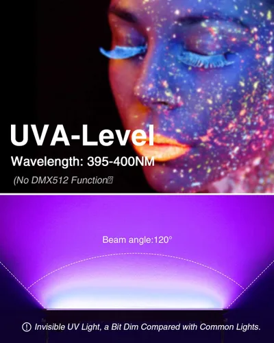 Vista 2 de Onforu Paquete de 4 luces LED negras de 42 W, barras de luz negra con enchufe e interruptor, suministros de fiesta que brillan en la oscuridad
