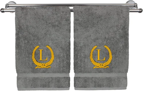 Vista 111 de Toalla de mano con monograma, regalo personalizado, 16 x 30 pulgadas, letra blanca bordada con diseño de corona en toalla negra, extra absorbente