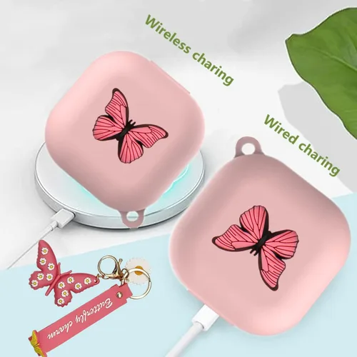 Vista 2 de Funda para Samsung Galaxy Buds2 Pro Case/Buds 2 Pro/Galaxy Buds Live Case Cute Butterfly Silicone Earbuds Funda protectora con llavero para mujeres