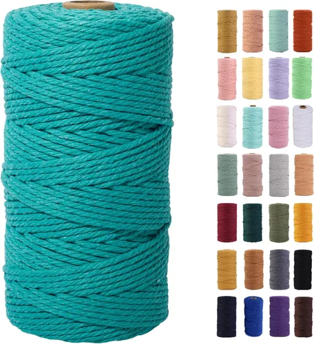 Vista 37 de Cuerda de macramé azul aire de 0.079 in x 220 yardas, cuerda de algodón colorido de algodón suave para colgar en la pared, colgadores de plantas