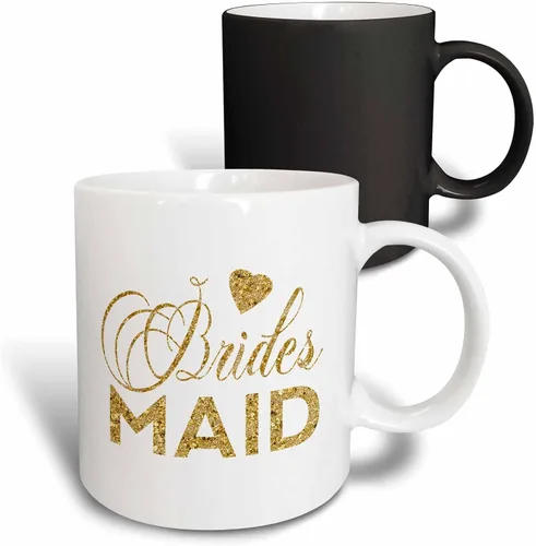 Vista 12 de 3dRose Dama de honor en oro digital falso con un corazón taza de cerámica, 11 oz, negro/blanco