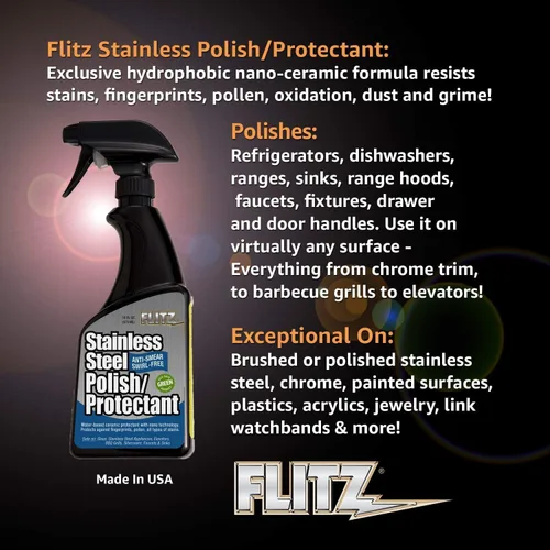 Vista 5 de Flitz Protector de esmalte de acero inoxidable, botella de 16 onzas, revestimiento de cerámica fabricado en Estados Unidos para electrodomésticos