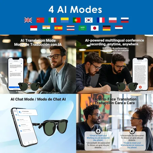 Vista 3 de GetD Lentes AI, traductor AI impulsado por ChatGPT, asistente de IA, lentes inteligentes Bluetooth para hombres y mujeres, lentes de sol