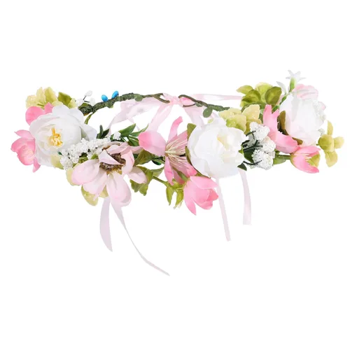Vista 11 de Corona de flores sintéticas para mujer, diadema floral para novia Azul-1