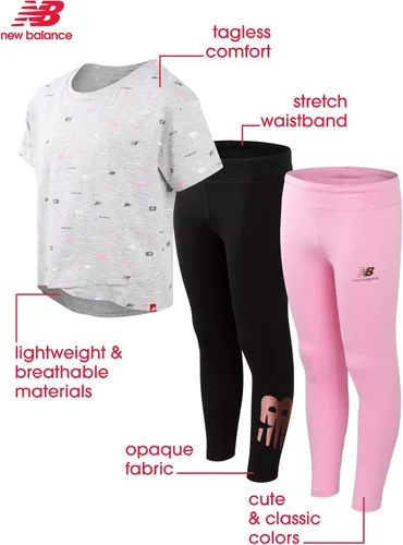 Vista 2 de New Balance Conjunto de leggings activos para niñas camiseta de 3 piezas y leggings