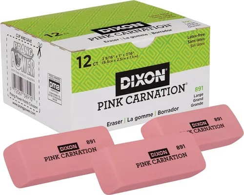 Vista 2 de Dixon Borradores de cuña de clavel rosa, grandes, rosa, 2.5 x 1 pulgada, paquete de 12 (38910)