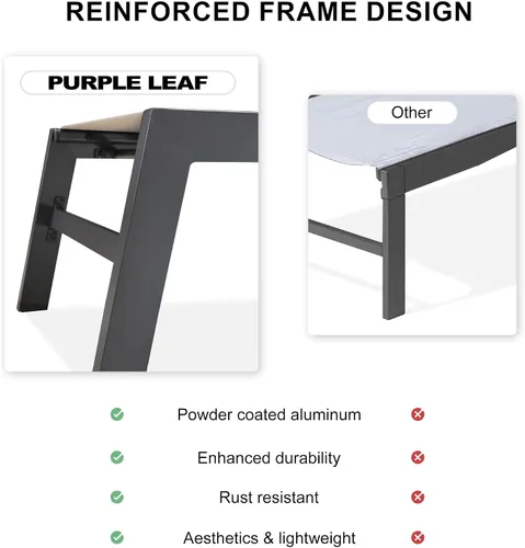 Vista 5 de PURPLE LEAF Juego de 2 tumbonas de aluminio para patio al aire libre con ruedas y mesa auxiliar, tumbona de piscina para jardín al aire libre, junto