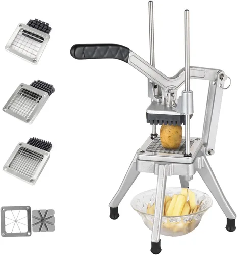 Vista 11 de ROVSUN Cortador de verduras comercial con 4 tamaños de cuchillas, cortador de patatas y papas fritas, cortador de frutas de acero inoxidable