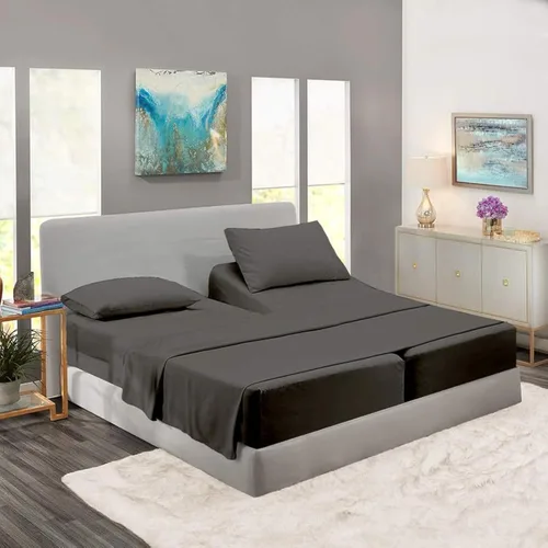Vista 8 de Rajlinen Split Queen Sheet Set for Adjustable Bed, 100% Egyptian Cotton, 5 Piece Set, Dual 16" Deep Pocket Fitted Sheets, Soft, Cooling, Breathable