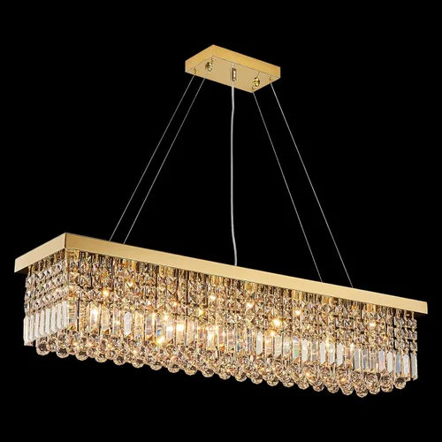 Vista 9 de 7PM Candelabro de cristal dorado moderno rectangular candelabros para comedor, lámpara colgante rectangular para isla de cocina y dormitorio, 31.5