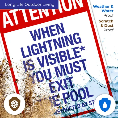 Vista 19 de Letrero con texto en inglés "Attention When Lightning is Visible You Must Exit The Pool - Letrero de piscina, 10 x 14 pulgadas, libre de óxido