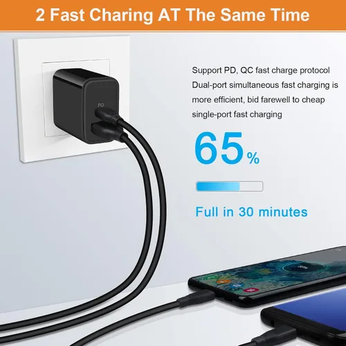 Vista 2 de Cargador USB tipo C de 20 W, cargador de carga rápida para Samsung Galaxy A17/A16/A07/S25FE/S25 Ultra/S25
