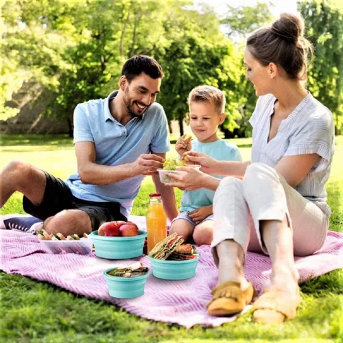 Vista 7 de Recipientes plegables para almacenamiento de alimentos, cuencos plegables con tapas para cosas de cocina de campamento, accesorios de RV