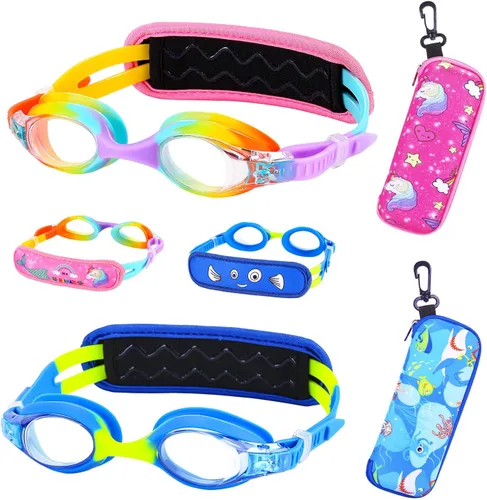 Vista 19 de Gafas de natación para niños de 2 a 6 años, gafas para niños sin jalar el cabello, gafas para niños con banda para la cabeza acolchada