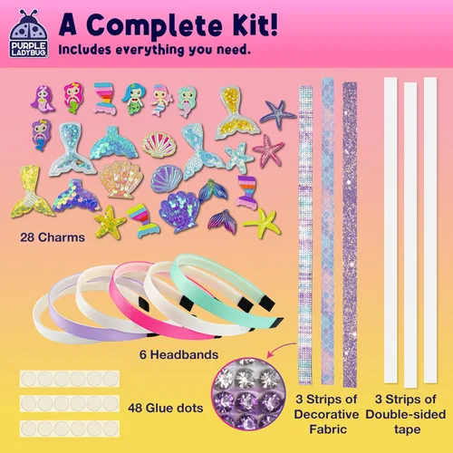 Vista 4 de PURPLE LADYBUG Diademas de sirena para niñas, grandes regalos para niñas de 5 años, manualidades creativas para niños de 4 a 8 años, artes