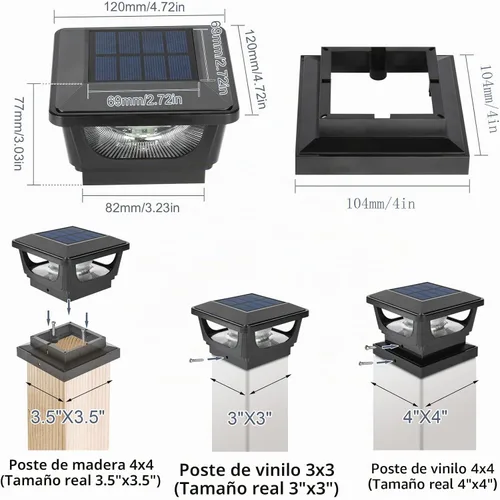 Vista 2 de Luces solares para postes de metal de 3 x 3 pulgadas, vinilo y madera de 4 Armazón negra