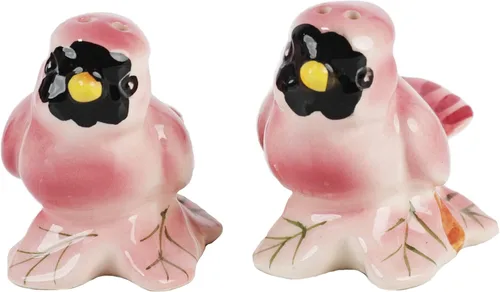 Vista 9 de Salero y pimentero de cerámica con diseño de pájaros para coleccionistas, decoración de cocina - Jaula de pájaros Tortolitos rosados