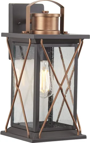 Vista 17 de Progress Lighting Barlowe Collection - Farol de pared pequeña de cristal transparente con semillas para exteriores, 13 x 6.5 x 6.5 pulgadas, bronce