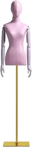 Vista 9 de Maniquí de forma de vestido femenino, torso de maniquí de cuerpo de poliuretano con soporte de metal ajustable en altura, brazos de madera, cuerpo