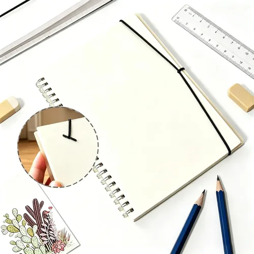 Vista 4 de Smilo Paquete de 1 cuaderno en espiral A5 en blanco de 160 páginas con tapa dura transparente de 100 GSM, papel grueso para bocetos, escritura