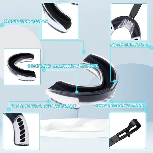 Vista 3 de 8 protectores bucales de fútbol juvenil con correa, protector bucal deportivo suave para fútbol, baloncesto, hockey, boquilla deportiva para niños