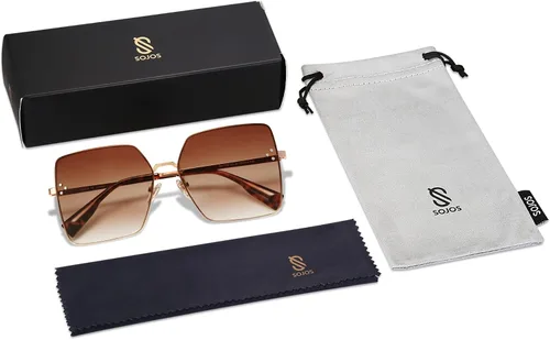 Vista 6 de SOJOS Gafas de sol cuadradas de moda para mujer, gran tamaño, estilo de diseñador, protección UV, SJ1170