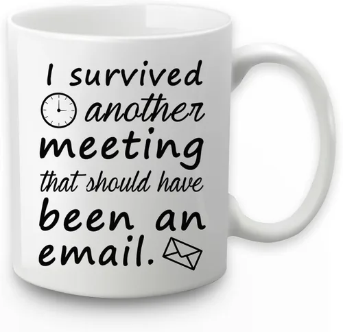 Vista 8 de WENSSY Taza de correo electrónico "Sobreviví a otra reunión que debería haber sido un correo electrónico" Taza divertida de oficina Taza de café