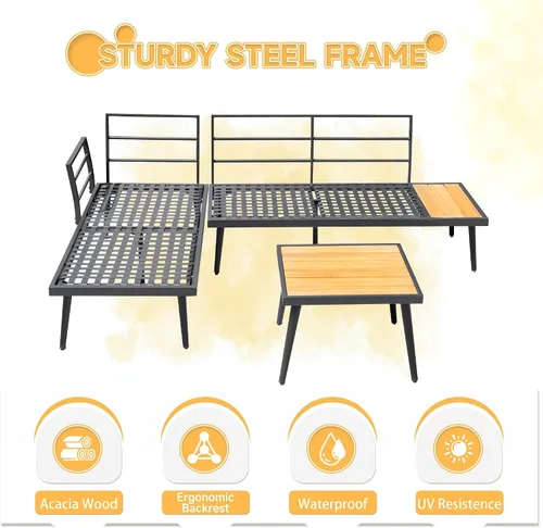 Vista 3 de Devoko Juego de muebles seccional para exterior con mesa de madera de acacia, sofá seccional para patio, juego de conversación en forma de L