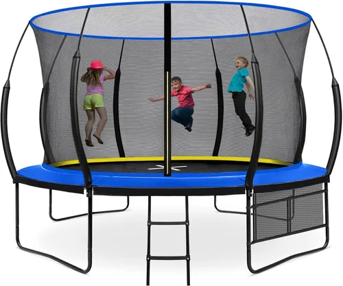 Vista 22 de Trampolín de 1500 libras, 10 pies, 12 pies, 14 pies, 15 pies, 16 pies, con luces LED, rociador, altavoz de música y calcetines, trampolín