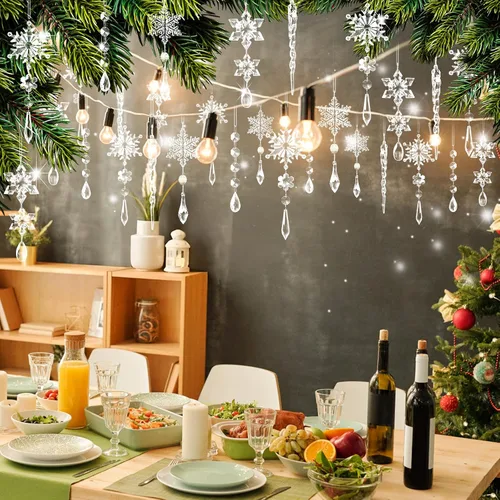 Vista 2 de 20 adornos de árbol de cristal, decoraciones de árbol de Navidad, adornos de cristal de copo de nieve, adorno de Navidad acrílico colgante, gota