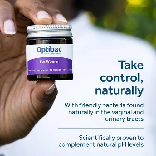 Vista 5 de OptiBac para mujeres Suplemento femenino natural oral diario de 2.3 mil millones de bacterias amigables para el área íntima Lactobacillus