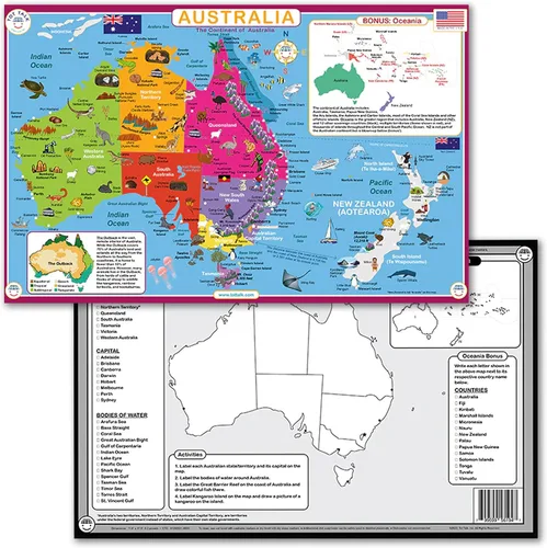 Vista 15 de Tot Talk Map of Africa Kids - Mantel individual educativo para niños, colección Part of Our World con actividades en la parte posterior, manteles