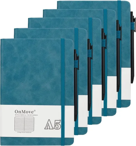 Vista 9 de Cuadernos diarios para mujeres y hombres, paquete de 5 unidades, tapa dura de cuero a granel con soporte para bolígrafo, 160 páginas, papel grueso