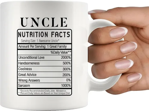 Vista 9 de Panvola Uncle Nutrition Facts Label From sobrino Hermano Hermana Día del Padre Nuevos tíos Divertidos Familia Reunión Taza de café de cerámica 11oz