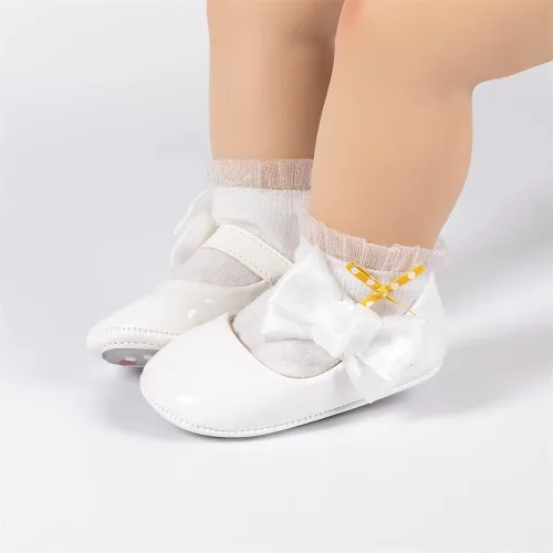 Vista 3 de Miamooi Zapatos de vestir de boda para bebés y niñas, zapatos de ballet con lazo de princesa Mary Jane, zapatos planos para primeros pasos, zapatos