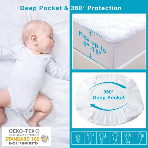Vista 6 de Lunsing Protector de colchón impermeable suave, transpirable, tamaño King, bolsillo de 6 a 18 pulgadas de profundidad, color blanco