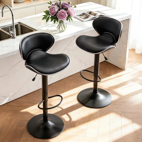Vista 14 de Vogue Furniture Direct Taburetes de Bar Ajustables de Cuero PU, Taburetes Modernos Giratorios de Elevación Neumática con Respaldo, Sillas de Altura