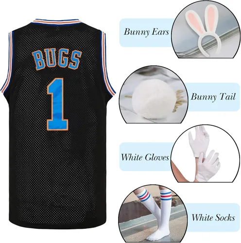 Vista 2 de Camiseta de baloncesto para hombre Lola #10 Bugs #1 Space Movie Jersey 90S Hip Hop Ropa Camisa para Fiesta