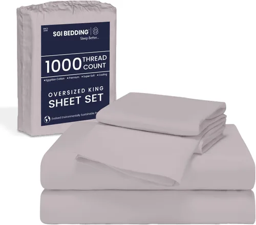 Vista 24 de SGI Bedding 108" x 108" Juego de sábanas de 4 piezas de tamaño Alaskan King de 1000 hilos 100% de algodón egipcio - Sábanas de bolsillo profundo