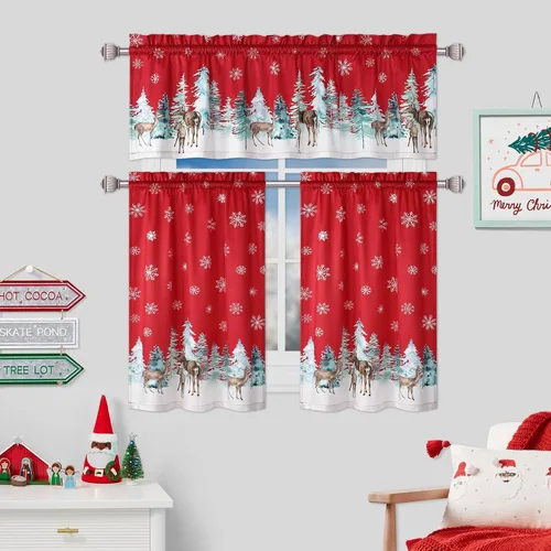 Vista 9 de ROYGROW Cortinas de cocina de Navidad de 24 pulgadas, para ventana de café, bolsillo para barra para decoración del hogar, 2 paneles para baño