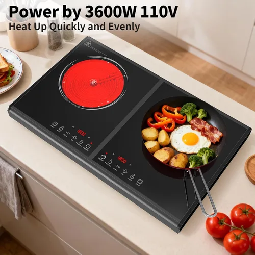 Vista 9 de VBGK Placa de cocina eléctrica, estufa de 110 V 3600 W, encimera de 22 pulgadas con 9 niveles de potencia, control táctil LED, protección contra