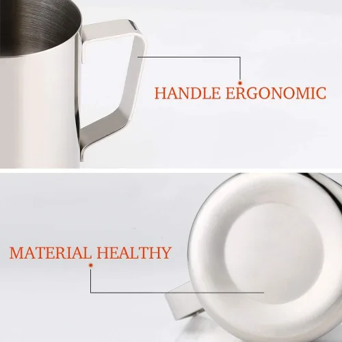 Vista 7 de Jarra de espuma de leche de acero inoxidable, 20 oz/20.3 fl oz, jarra de vapor Cappuccino Latte Art con mango ergonómico y termómetro
