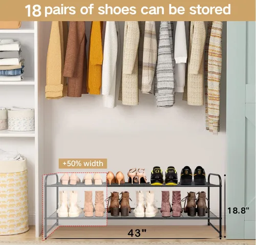 Vista 3 de KEETDY Organizador de zapatos largo de 2 niveles para armario, zapatero de metal para entrada, amplio estante apilable para zapatos con rejilla