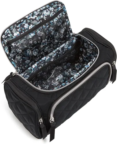Vista 4 de Vera Bradley Bolsa organizadora de maquillaje cosmético de viaje grande de sarga para mujer, Negro