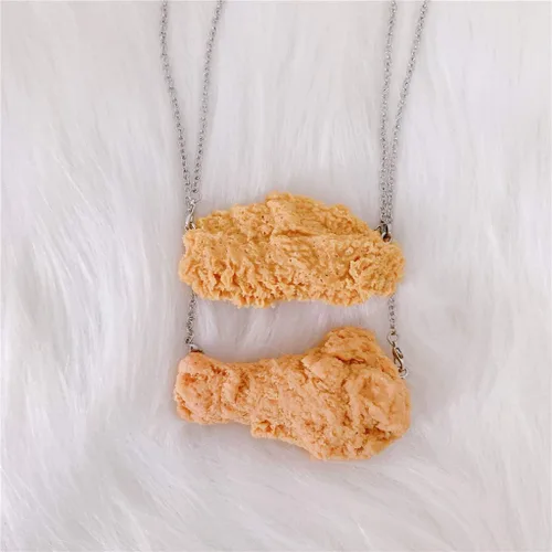 Vista 8 de Collar con colgante de pollo frito de BlingGlow con diseño de simulación de pollo frito y adorable joyería de alimentos realista, pierna de pollo