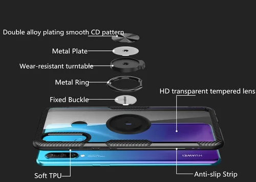 Vista 7 de SORAKA Funda transparente para Huawei P30 Lite con soporte de anillo, funda delgada transparente de policarbonato duro para Huawei P30 Lite