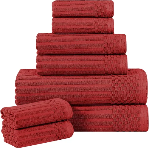 Vista 113 de Superior Juego de 6 toallas de algodón sólido y acanalado, toallas de cara de 13 x 13 pulgadas, toallas de mano de 16 x 28 pulgadas, toallas de baño