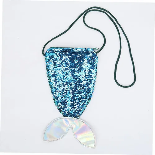 Vista 3 de o pescado portátil adorable bolsa chica azul diseño brillante cola hombro sirena niños monedero teléfono almacenamiento lentejuelas, Picture 1